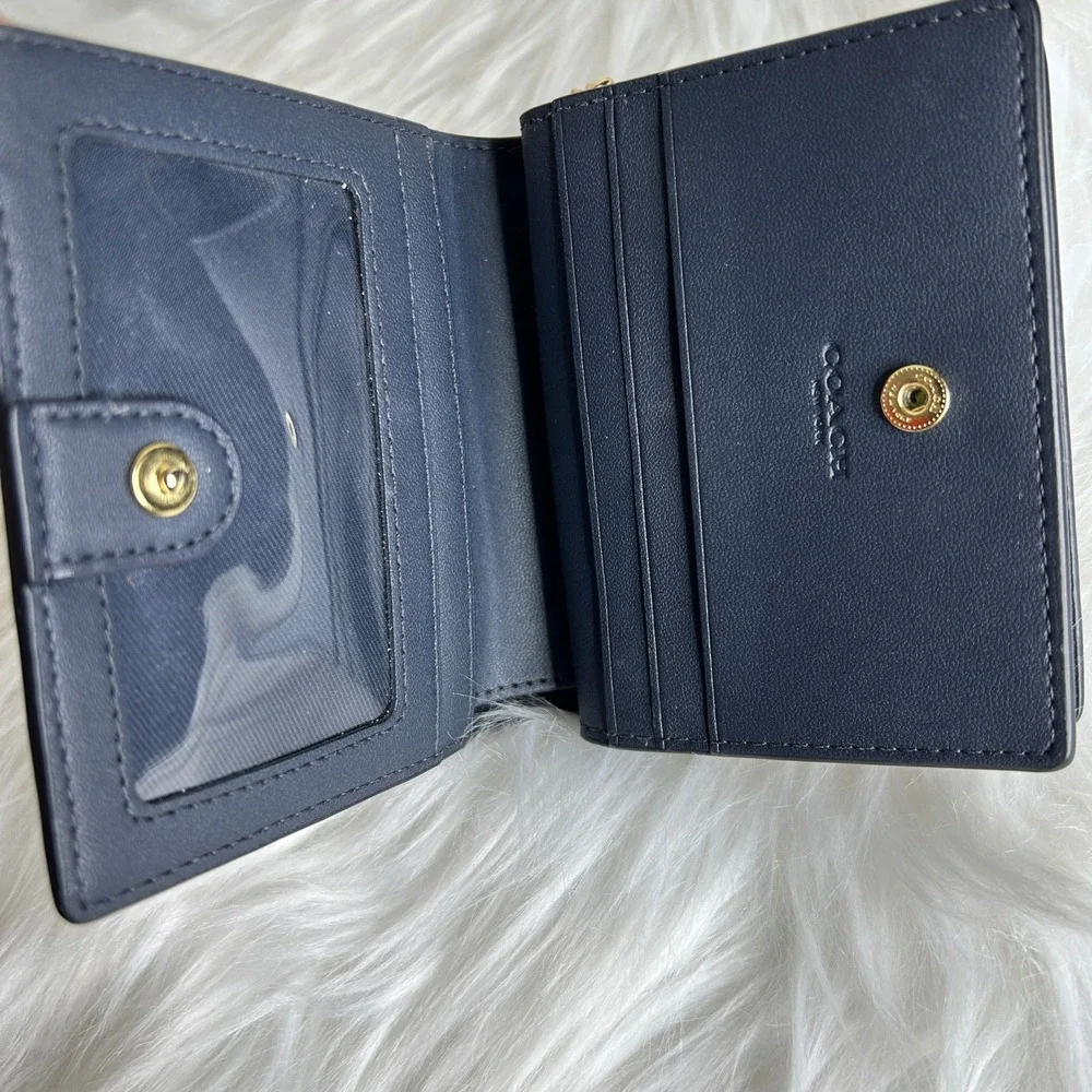 Coach Snap Wallet Midnight Denim‎ Signature Canvas Leather C3321 Excellent